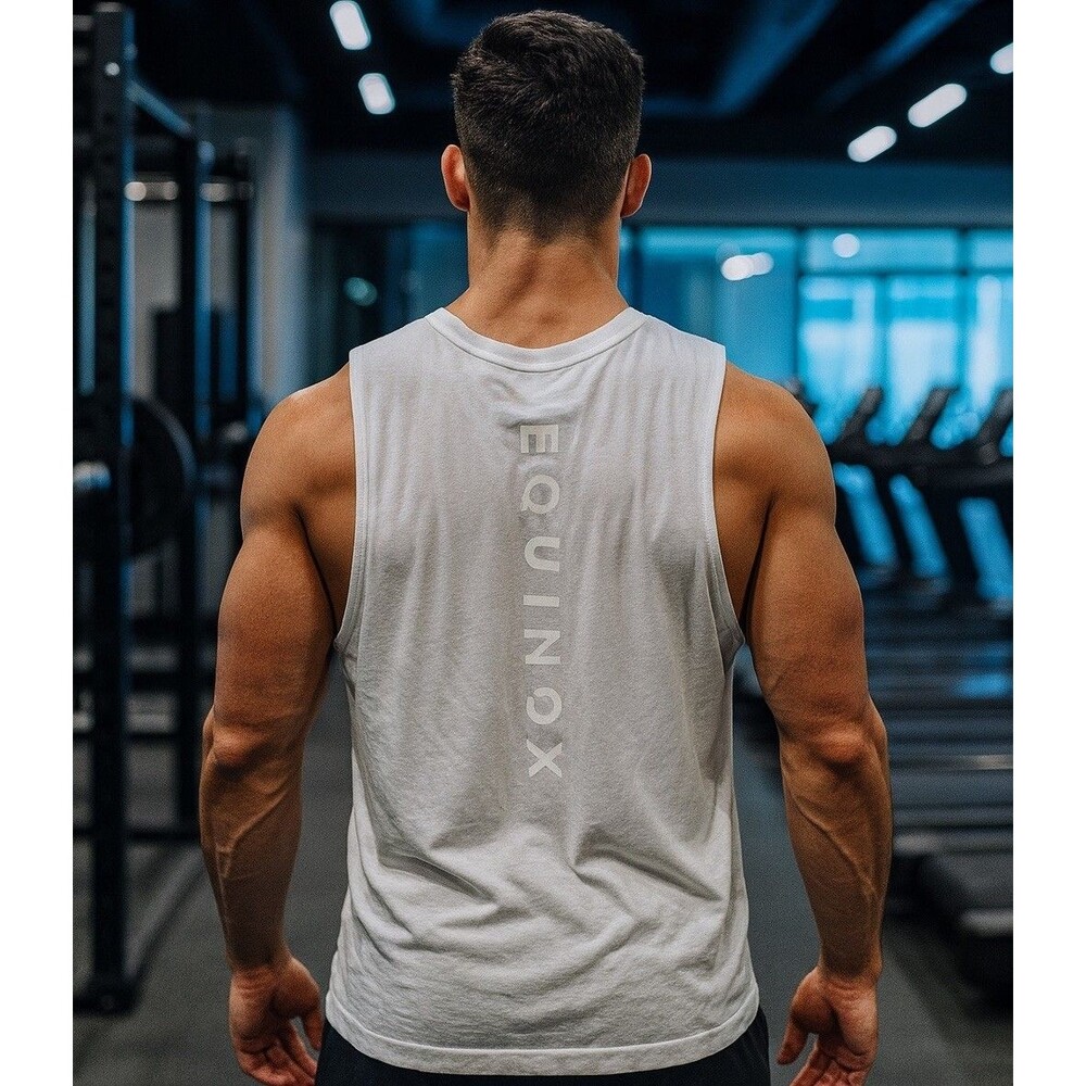 Equinox Tank Top Mens Medium White Sleeveless Muscle Gym‎ Shirt Athletic M